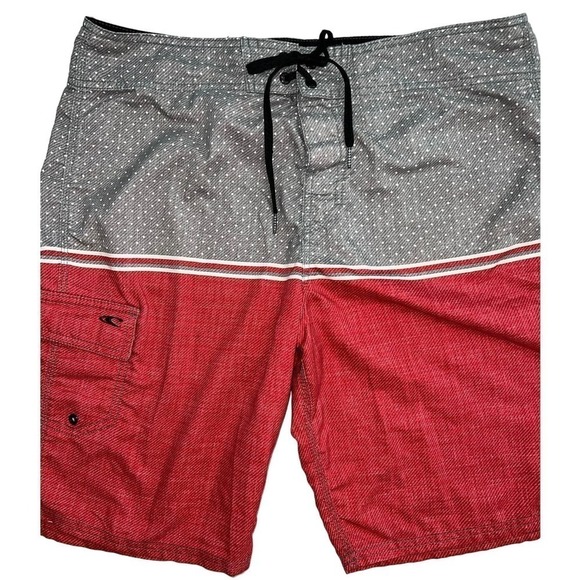 O’Neill board shorts, red and gray EUC size 34 - Picture 1 of 9